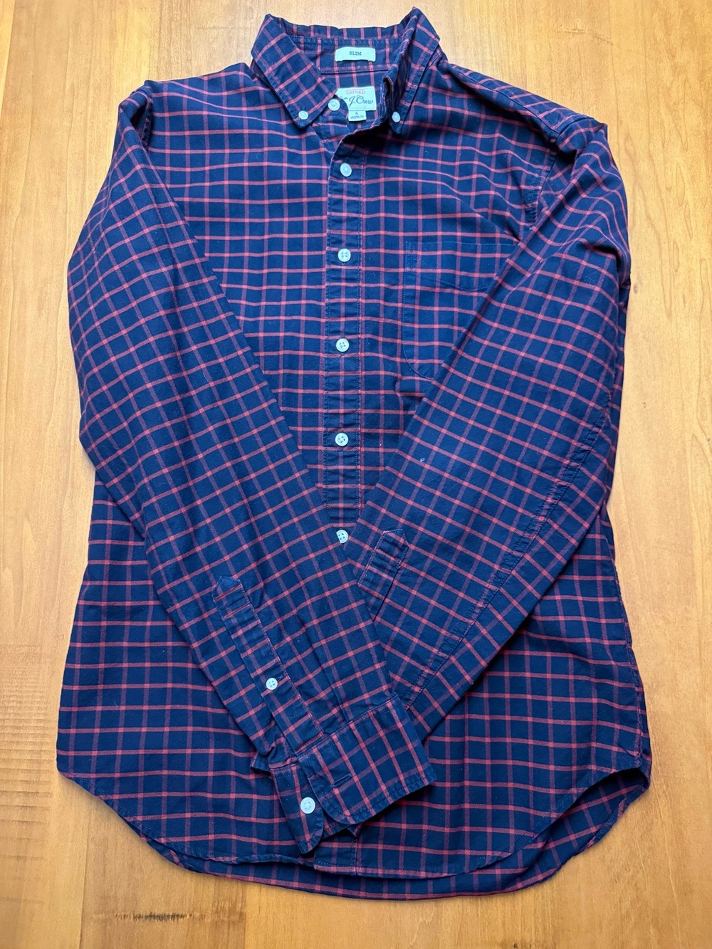 J.Crew Men’s Slim Cotton Oxford Shirt Navy Red Plaid Small